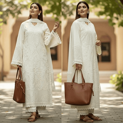 Veezal - 3PC Lawn Chiken Kari Embroidered Shirt with organza Embroidered Dupatta VL1286