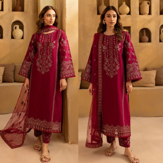3PC Lawn Embroidered Suit with organza embroidered dupatta - VL1397