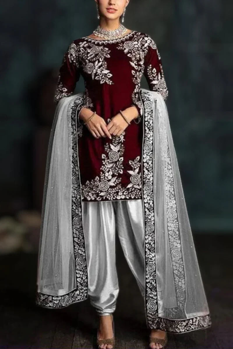 Jazmin - Embroidered Velvet 3-Piece Dress - VL985