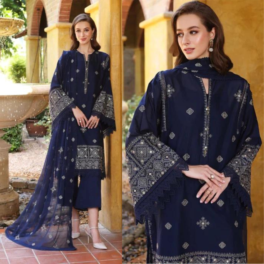 BAREEZE-EMBROIDERED 3PC LAWN DRESS WITH EMBROIDERED CHIFFON DUPATTA . VL210