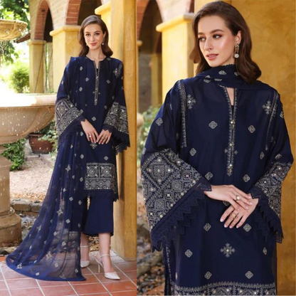 BAREEZE-EMBROIDERED 3PC LAWN DRESS WITH EMBROIDERED CHIFFON DUPATTA . VL210