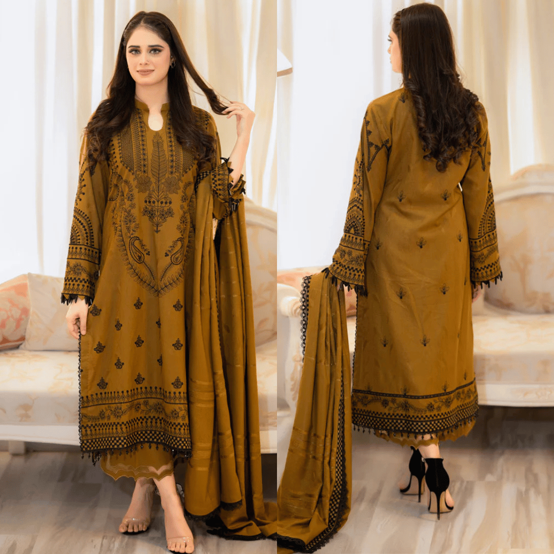 Baroque - 3PC Dhanak Embroidered Suit - VL1021