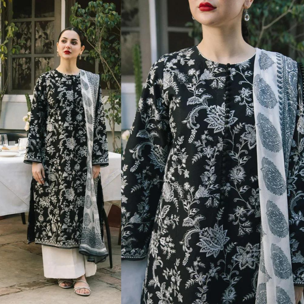 VL480 3PC Dhanak Embroidered Shirt With Print Wool Shawl