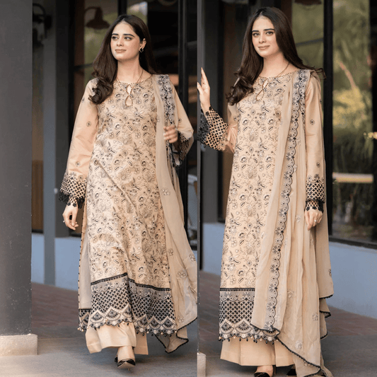 Jade - 3PC Dhanak Chickenkari Embroidered Suit - VL1035
