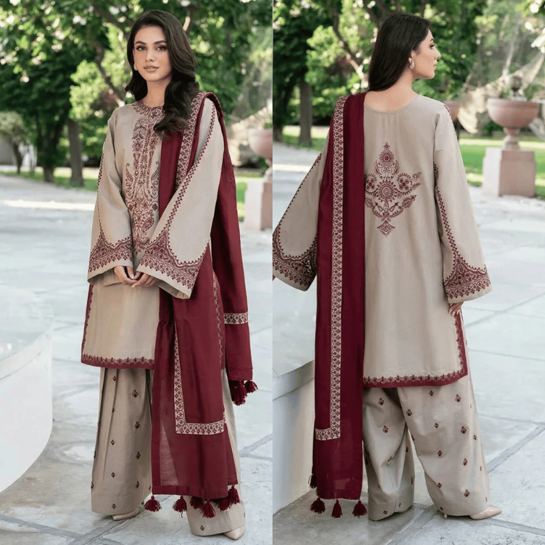 Baroque - 3PC Dhanak Embroidered Suit - VL912