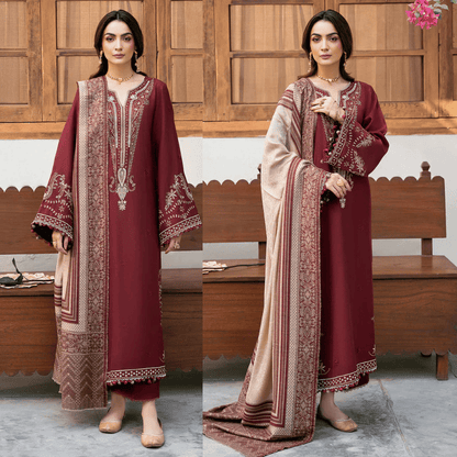 IZEL-3PC DHANAK EMBROIDERED SHIRT WITH COURTRAI PRINT SHAWL - VL1273