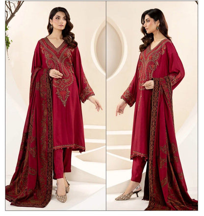 VL658/2 3PC Khaddar Embroidered Suit with Print Wool Shawl