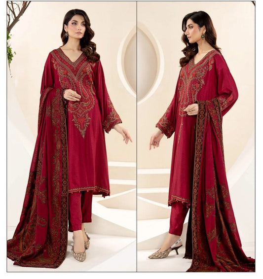 VL658/2 3PC Khaddar Embroidered Suit with Print Wool Shawl