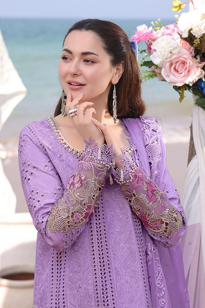Qalamkar - 3PC Lawn Chikenkari Embroidered Shirt - VL1034