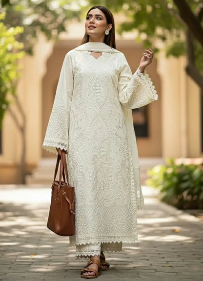 Veezal - 3PC Lawn Chiken Kari Embroidered Shirt with organza Embroidered Dupatta VL1286