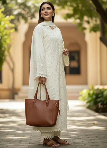Veezal - 3PC Lawn Chiken Kari Embroidered Shirt with organza Embroidered Dupatta VL1286