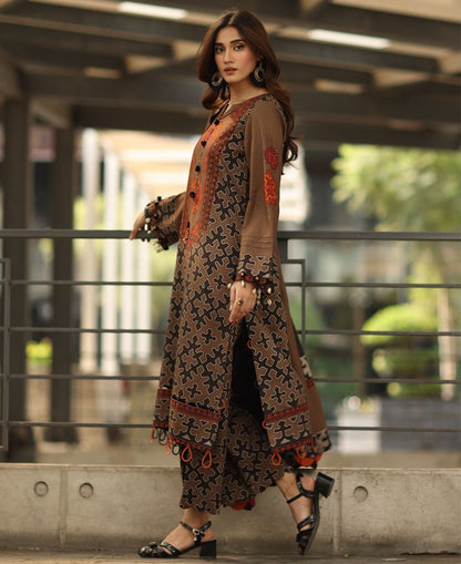 Asim Jofa - Winter 3PC Karandi Digital Print Dress - VL1221