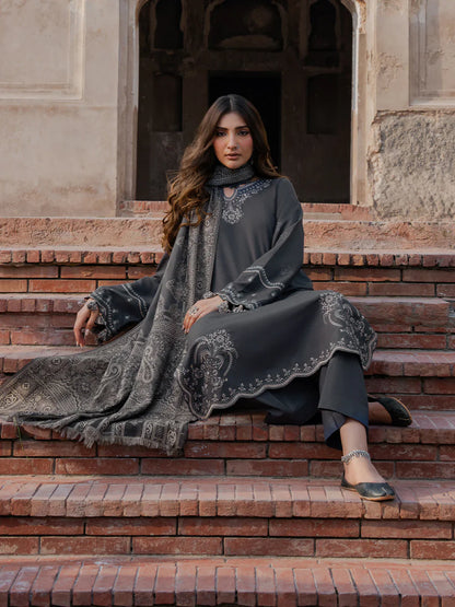 izel - Winter 3PC Dhanak Embroidered Suit - VL1252