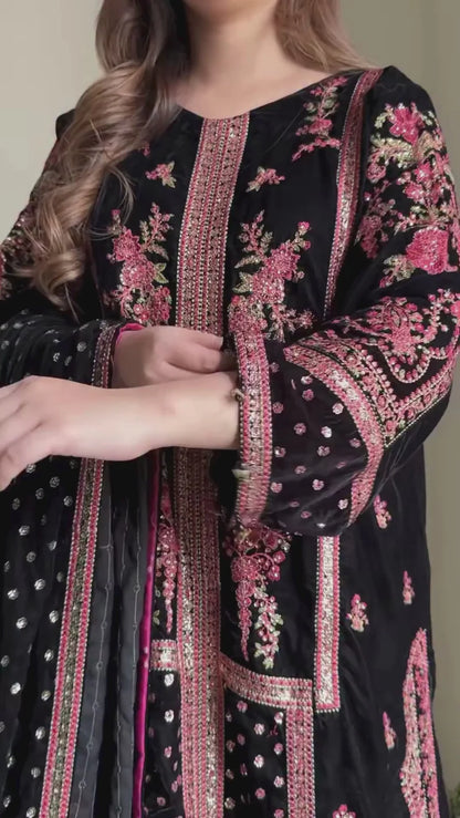 Maria B - Velvet Dress with Embroidered Dupatta - VL992