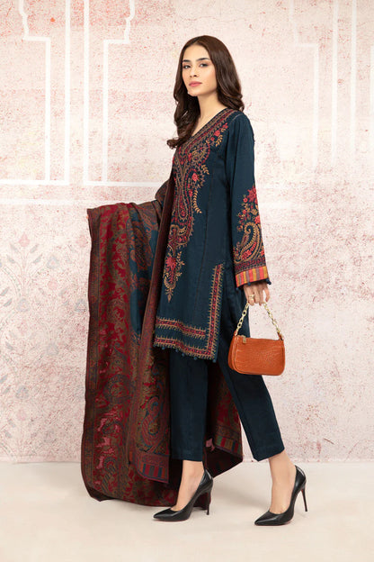 VL658 3PC Khaddar Embroidered Suit with Print Wool Shawl