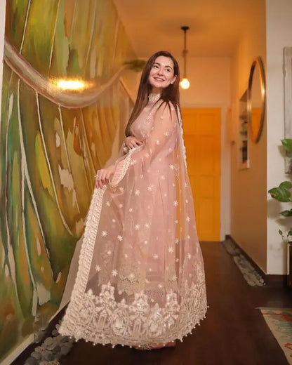 3 Piece Unstitched Heavy Embroidered Lawn Suit ( Fully Embroidered Organza Dupatta ) VL784