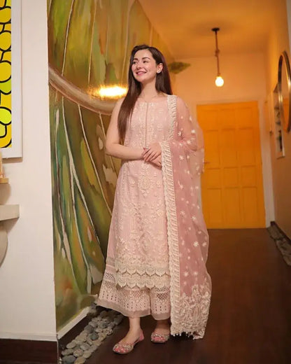 3 Piece Unstitched Heavy Embroidered Lawn Suit ( Fully Embroidered Organza Dupatta ) VL784
