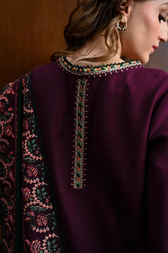 JAZMIN - 3PC DHANAK EMBROIDERED SHIRT WITH DHANAK EMBROIDERED SHAWL AND TROUSER - VL1240