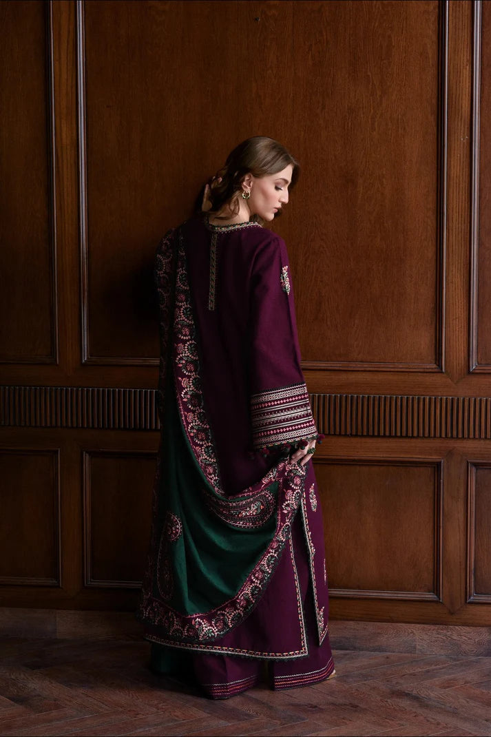 JAZMIN - 3PC DHANAK EMBROIDERED SHIRT WITH DHANAK EMBROIDERED SHAWL AND TROUSER - VL1240