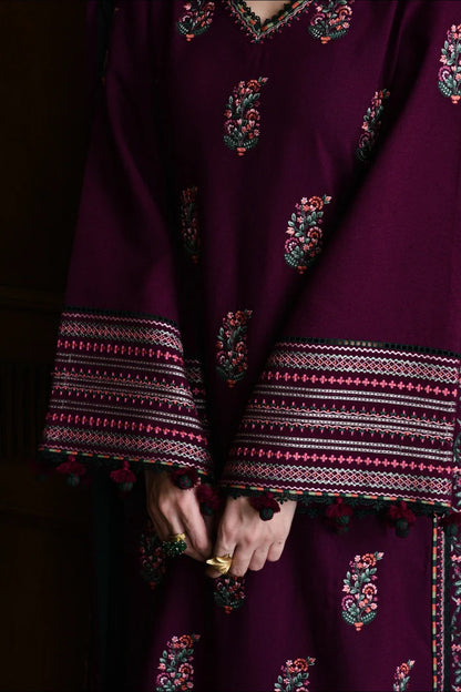JAZMIN - 3PC DHANAK EMBROIDERED SHIRT WITH DHANAK EMBROIDERED SHAWL AND TROUSER - VL1240