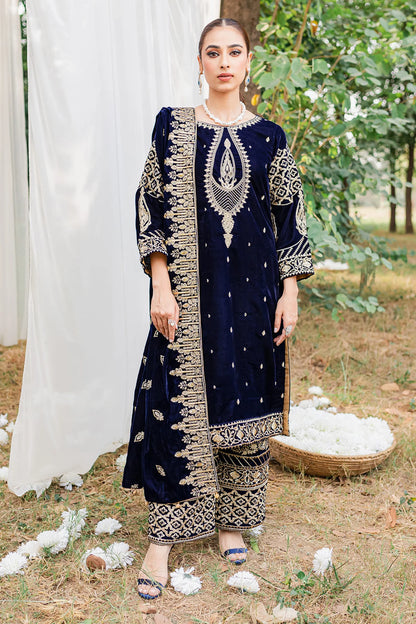 3PCs Velvet Embroidered Dress With Velvet Embroidered Shawl - VL967