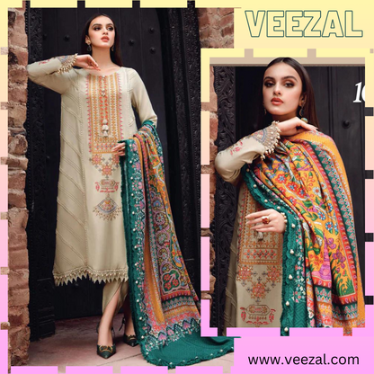 VL318 3PC Dhanak suit with Print Wool Shawll