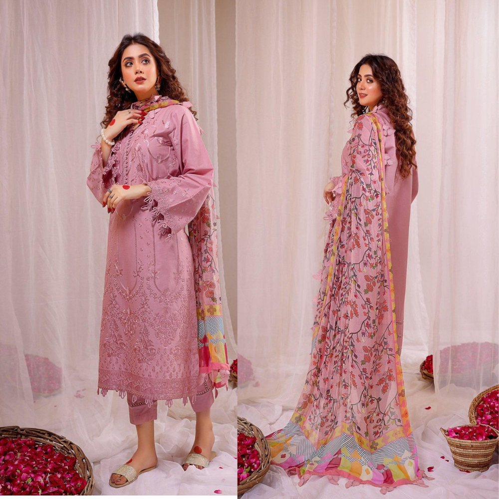 VL724 3PC Dhanak Heavy Embroidered Shirt & Digital Print Wool Shawl