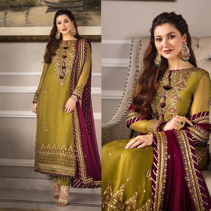 3PC Lawn Heavy Embroidered Shirt & Chiffon Embroidered Dupatta. VL731