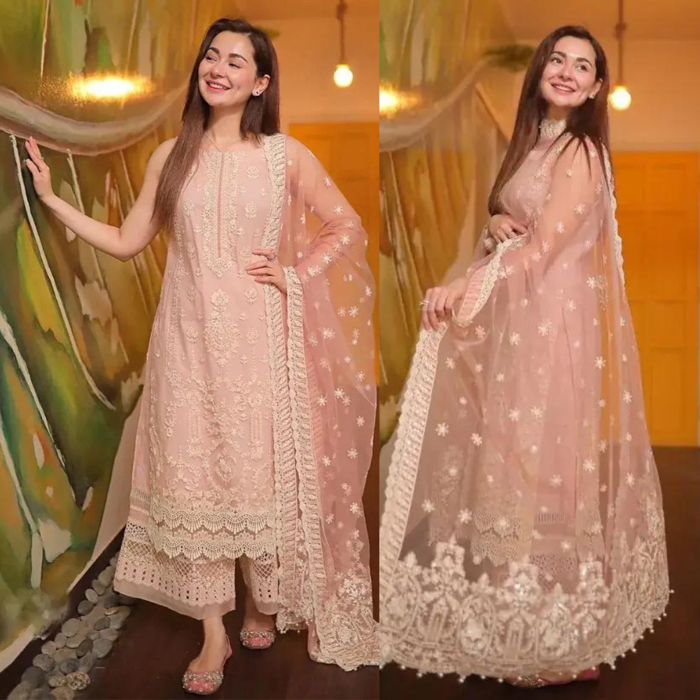 3 Piece Unstitched Heavy Embroidered Lawn Suit ( Fully Embroidered Organza Dupatta ) VL784