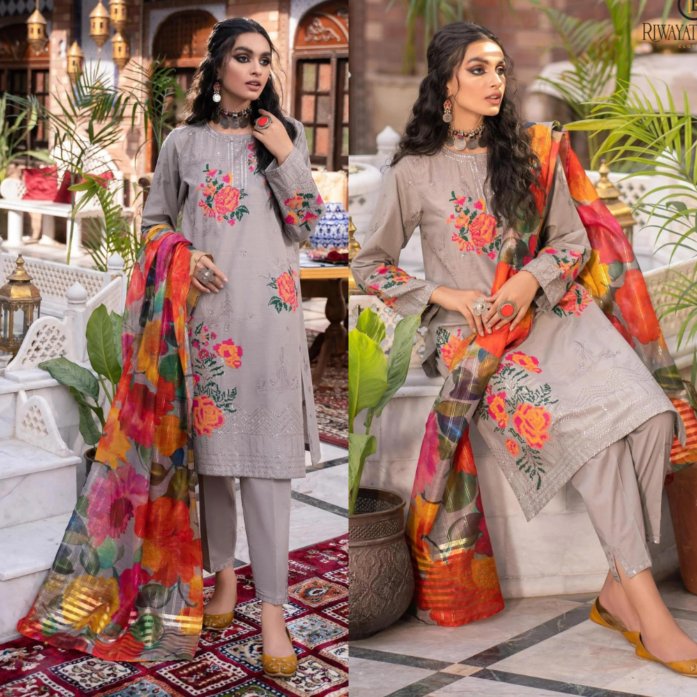 VL829 Winter Unstitched 3PCs Embroidered Dhanak Dress With Diamond Monar Print Dupatta