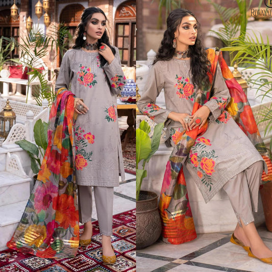 VL829 Winter Unstitched 3PCs Embroidered Dhanak Dress With Diamond Monar Print Dupatta