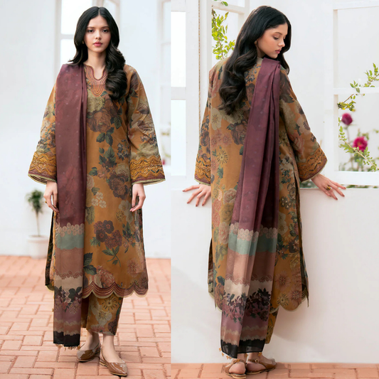 3 Piece Unstitched Swiss Lawn Suit ( Printed Monar Dupatta ) VL893