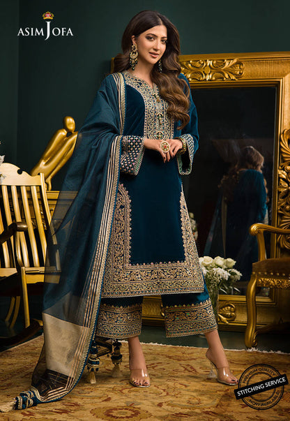 VL300 3PC Velvet Heavy Embroidered Shirt With Organza  Dupatta