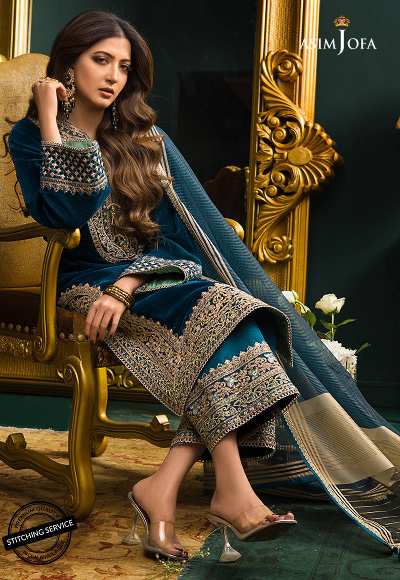 VL300 3PC Velvet Heavy Embroidered Shirt With Organza  Dupatta