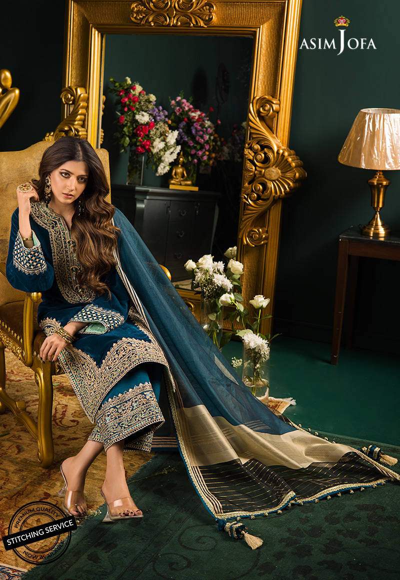 VL300 3PC Velvet Heavy Embroidered Shirt With Organza  Dupatta