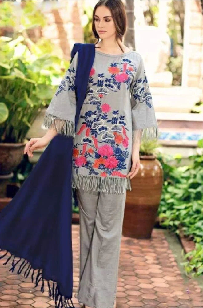 VL2011 Charizma - 3pc Embroidered khaddar Shirt With Bumble Wool Shawll