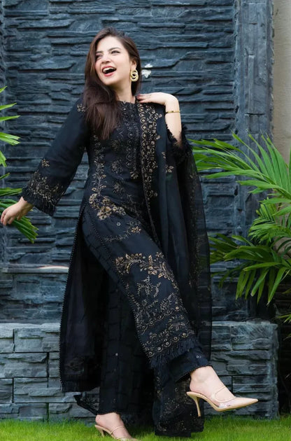 VL320 NISA - 3PC Dhanak Embroidered Shirt With Orgenza Embroidered Dupatta